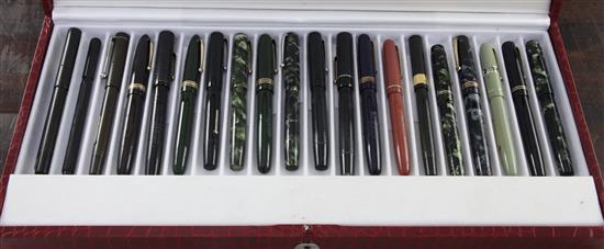 A collection of twenty Mabie Todd Swan fountain pens and a similar ejector pencil,